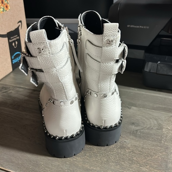Sam Edelman Womens Jennifer Combat Boots Size 7.5 White Leather Textured Zip Up - Picture 3 of 7